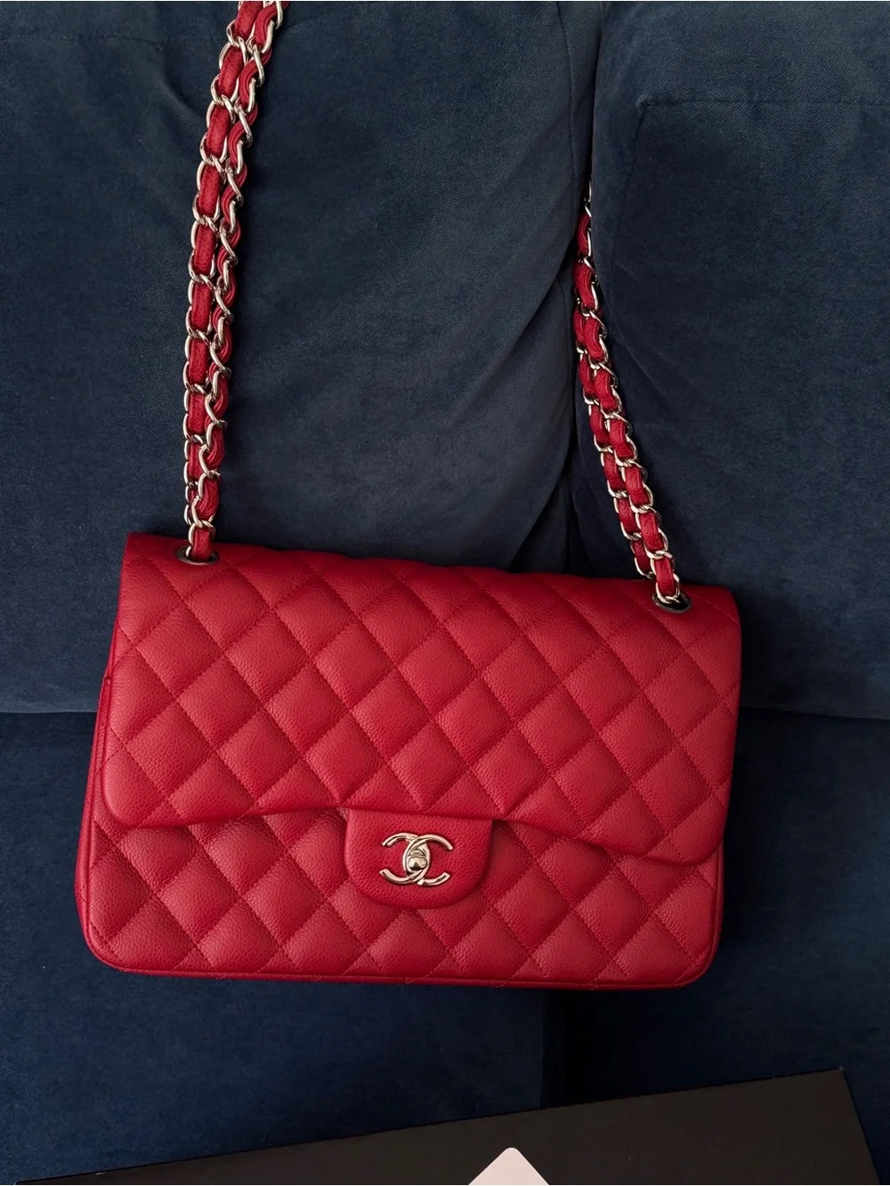 Rare 11C CHANEL RED CAVIAR CLASSIC JUMBO DOUBLE FLAP BAG Silver Hardware